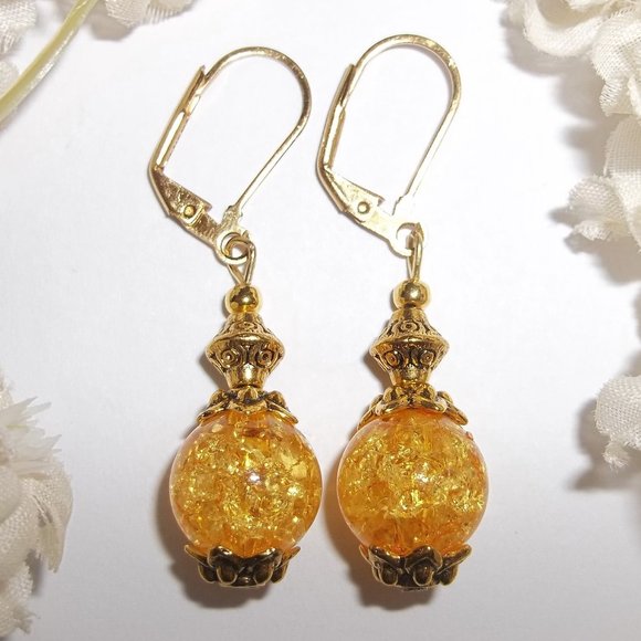 wvluckygirl Jewelry - Yellow & Gold Beaded Handmade Earring Set Fashion Jewelry Gift Idea for Her 6704